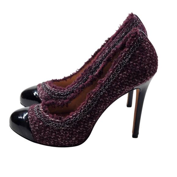 Ann Taylor Maya Burgundy Tweed Cap Toe Chain Trim Heels Size 7M - Picture 6 of 16